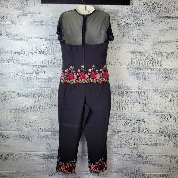 Joseph Ribkoff Embroidered Floral Trim Mesh Linen Blend Top Cropped Bottom Pants - Picture 4 of 12